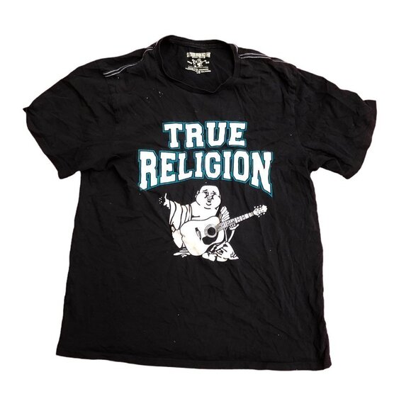 VINTAGE True Religion Shirt Flock Buddha SS Large - Picture 1 of 5